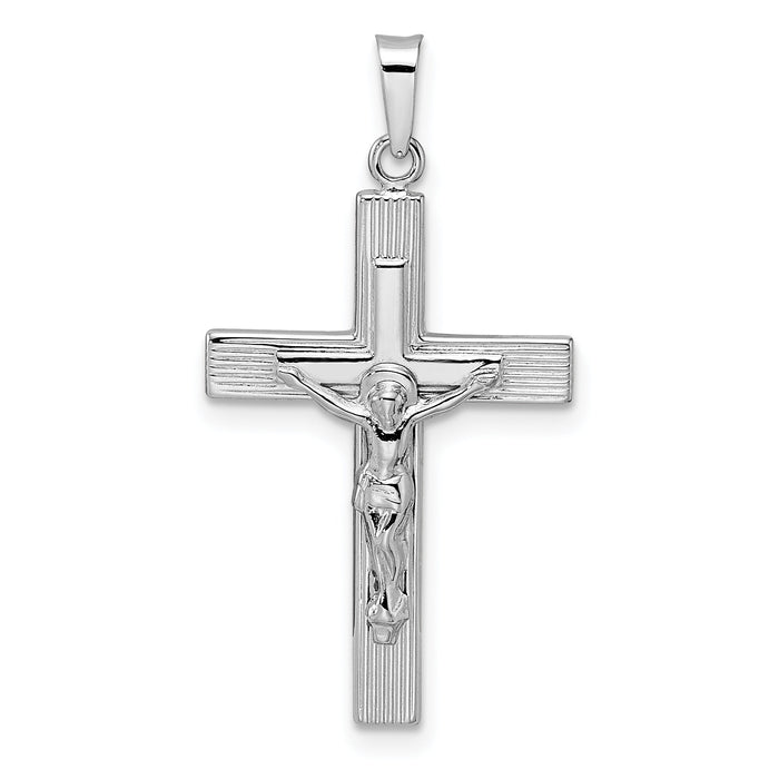 14k White Gold Polished Solid Striped Crucifix Pendant-XR2046