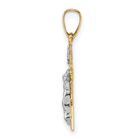 14k Two-tone Polished Solid INRI Crucifix Pendant-XR2048