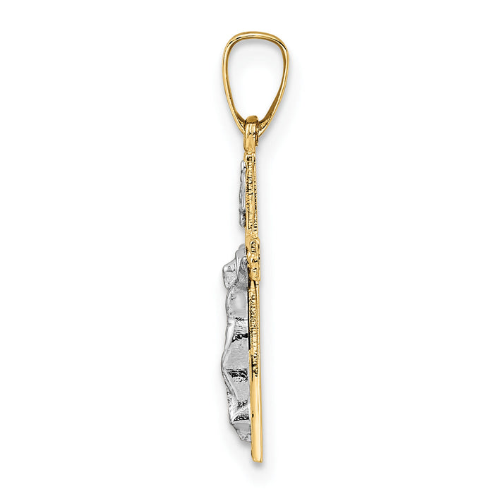 14k Two-tone Polished Solid INRI Crucifix Pendant-XR2048
