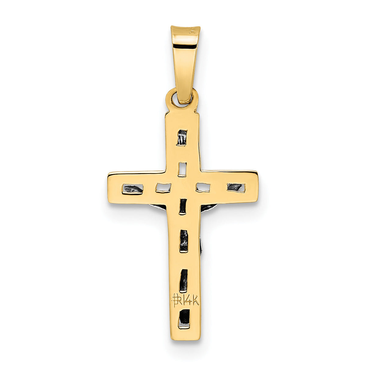 14k Two-tone Polished Solid INRI Crucifix Pendant-XR2048