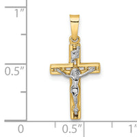 14k Two-tone Polished Solid INRI Crucifix Pendant-XR2048