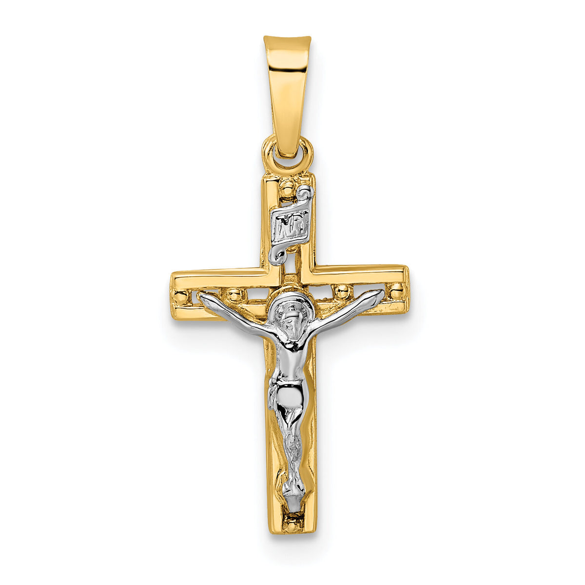 14k Two-tone Polished Solid INRI Crucifix Pendant-XR2048