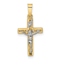 14k Two-tone Polished Solid INRI Crucifix Pendant-XR2048