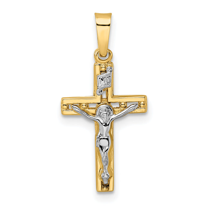 14k Two-tone Polished Solid INRI Crucifix Pendant-XR2048