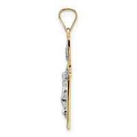 14k Two-tone Polished Solid INRI Crucifix Pendant-XR2050
