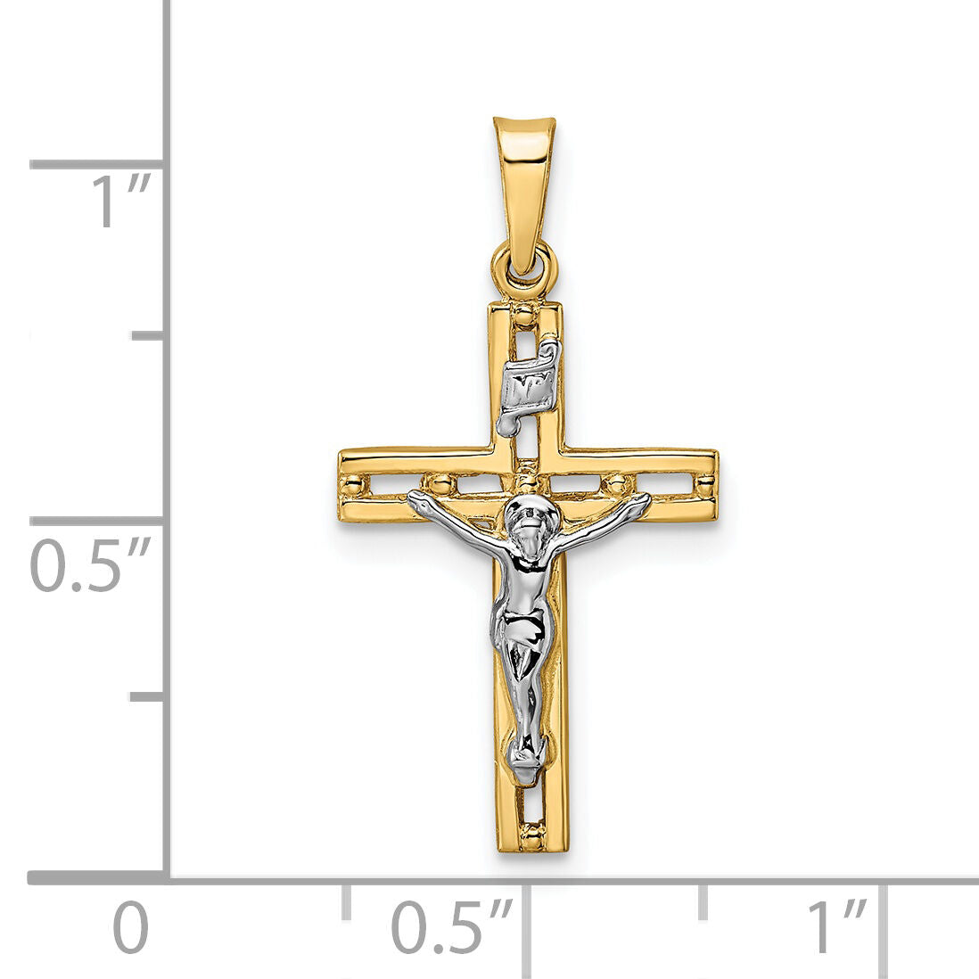 14k Two-tone Polished Solid INRI Crucifix Pendant-XR2050