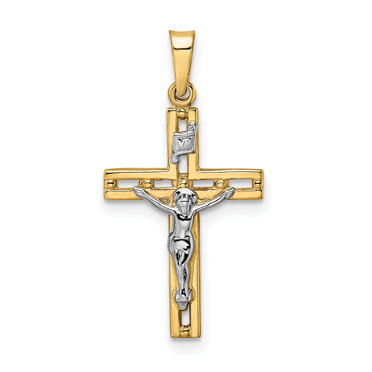 14k Two-tone Polished Solid INRI Crucifix Pendant-XR2050