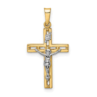 14k Two-tone Polished Solid INRI Crucifix Pendant-XR2050