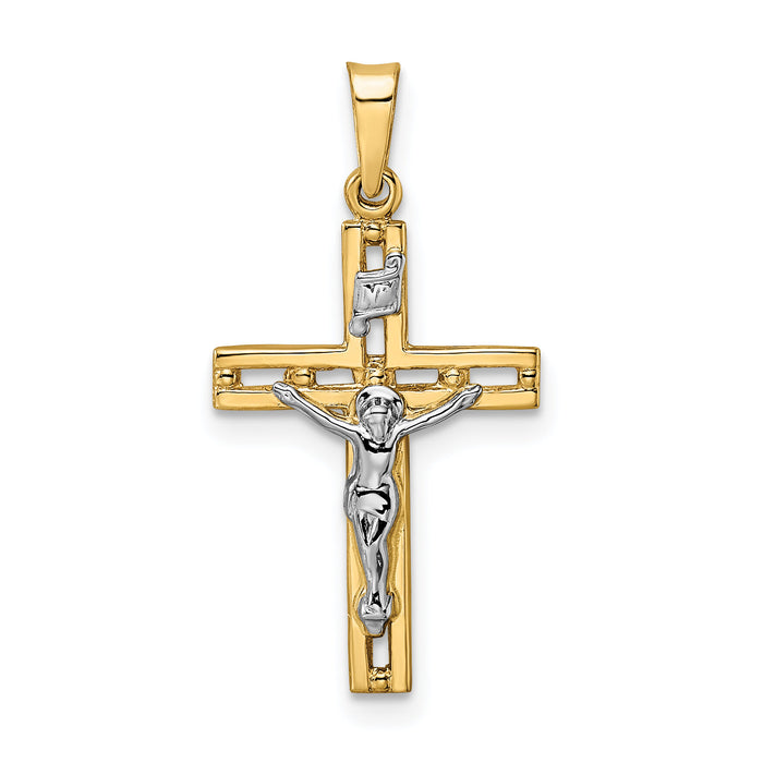 14k Two-tone Polished Solid INRI Crucifix Pendant-XR2050