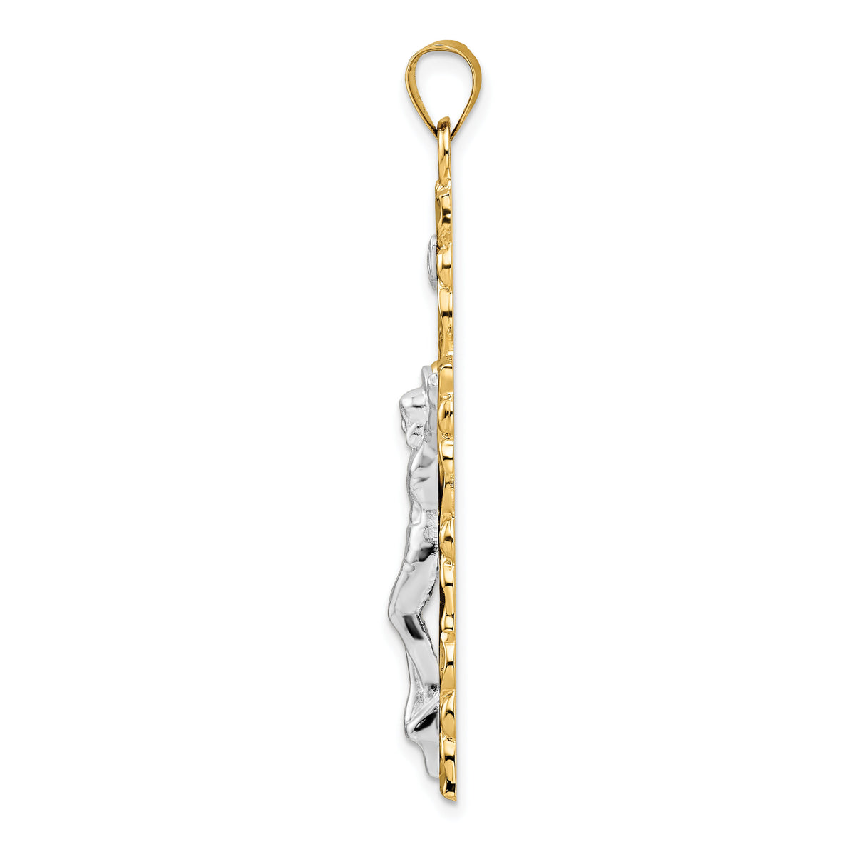 14k Two-tone Polished Solid INRI Crucifix Pendant-XR2051