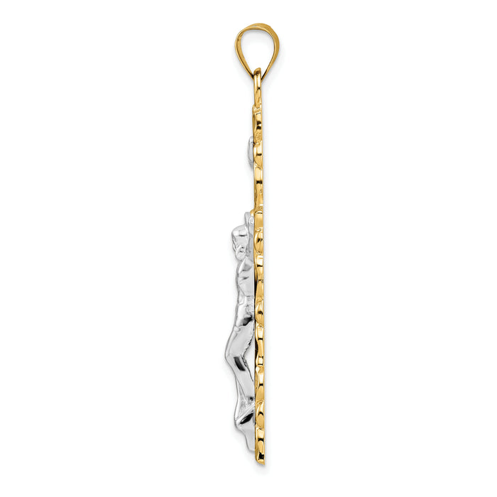 14k Two-tone Polished Solid INRI Crucifix Pendant-XR2051