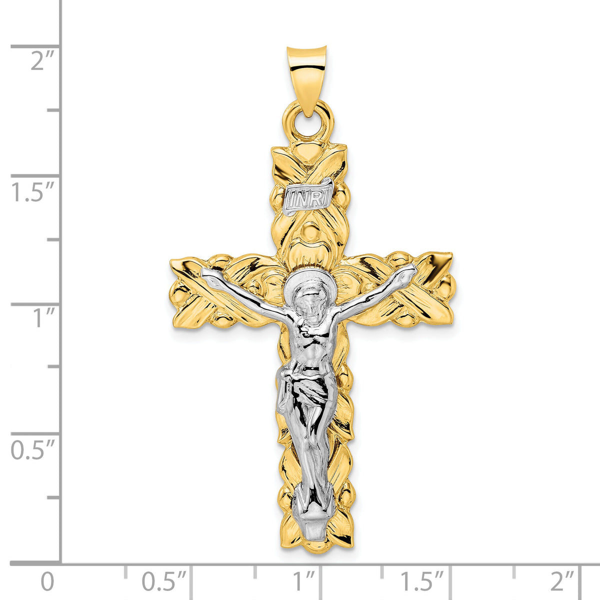 14k Two-tone Polished Solid INRI Crucifix Pendant-XR2051