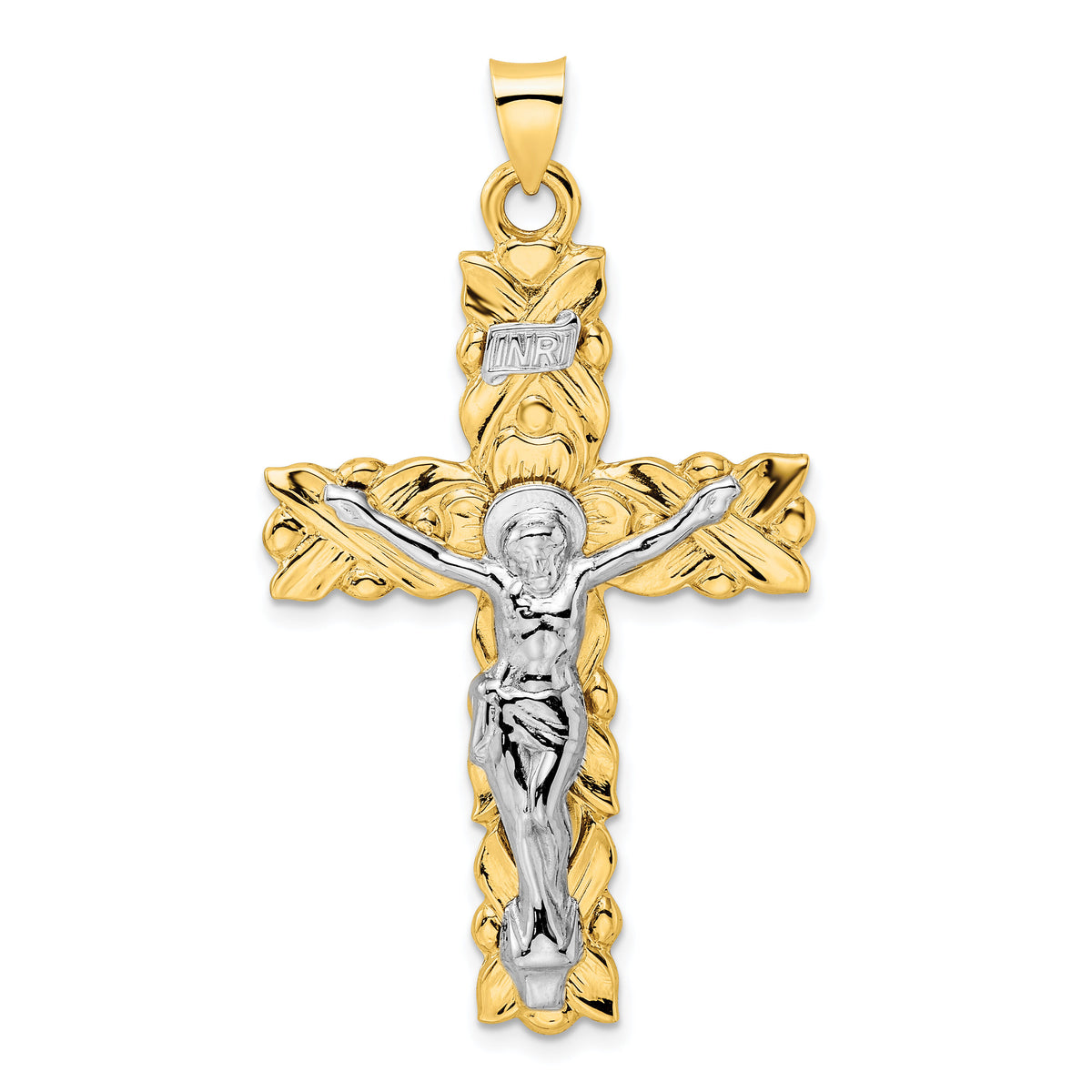 14k Two-tone Polished Solid INRI Crucifix Pendant-XR2051