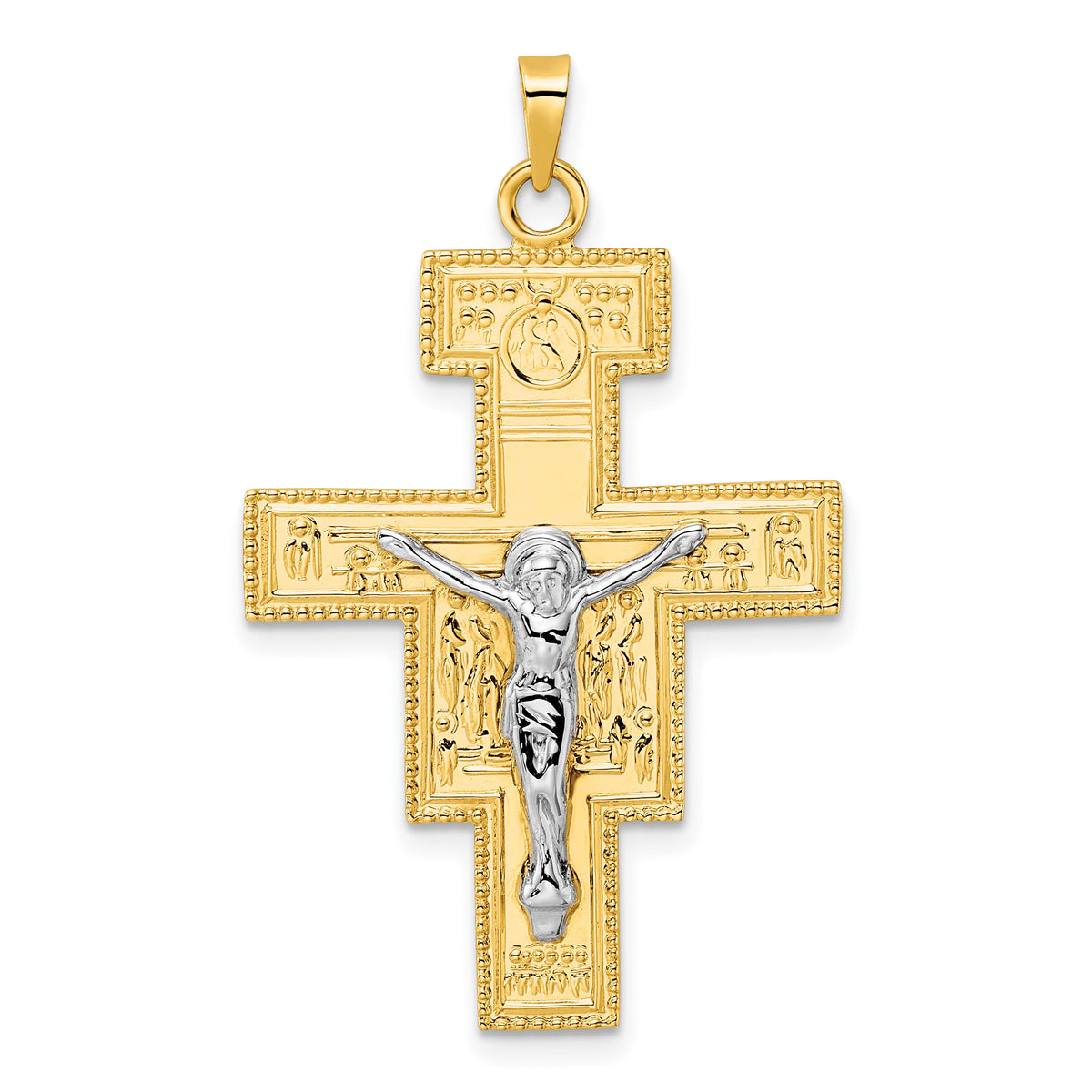 14k Two-tone Polished Fancy Solid Cross Pendant-XR2054