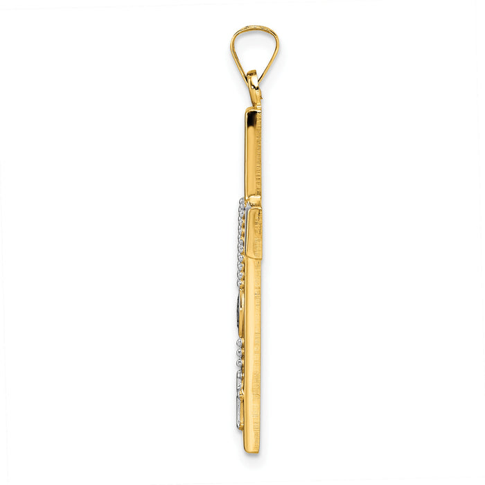 14k Two-tone Polished Hollow Rosary Cross Pendant-XR2055