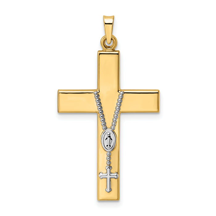 14k Two-tone Polished Hollow Rosary Cross Pendant-XR2055