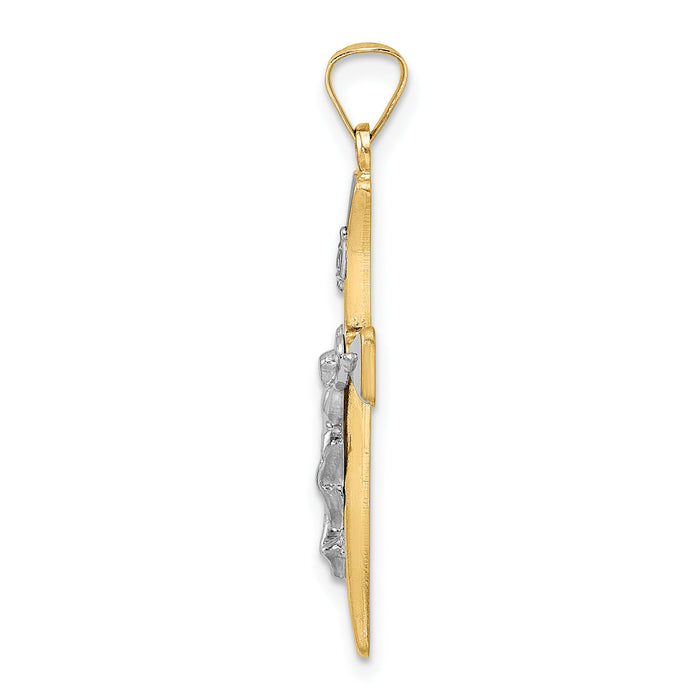 14k Two-tone Polished Hollow INRI Crucifix Cross Pendant-XR2059