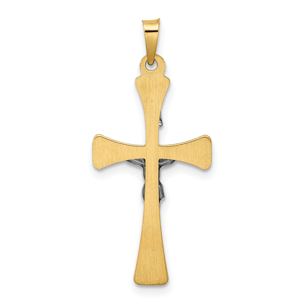 14k Two-tone Polished Hollow INRI Crucifix Cross Pendant-XR2059