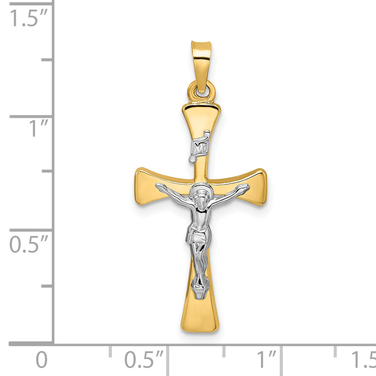14k Two-tone Polished Hollow INRI Crucifix Cross Pendant-XR2059
