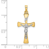 14k Two-tone Polished Hollow INRI Crucifix Cross Pendant-XR2059