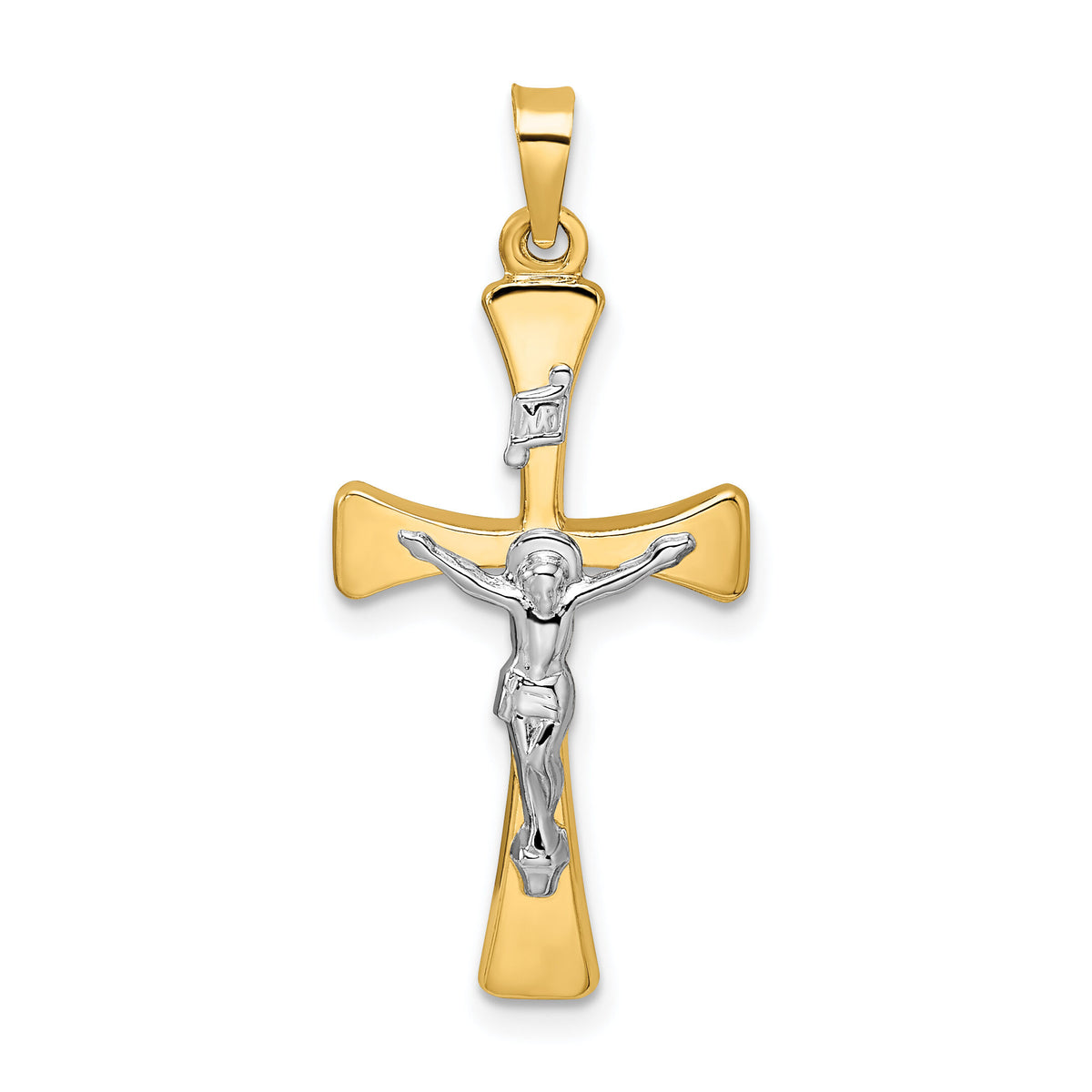 14k Two-tone Polished Hollow INRI Crucifix Cross Pendant-XR2059
