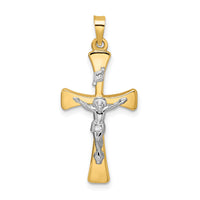 14k Two-tone Polished Hollow INRI Crucifix Cross Pendant-XR2059