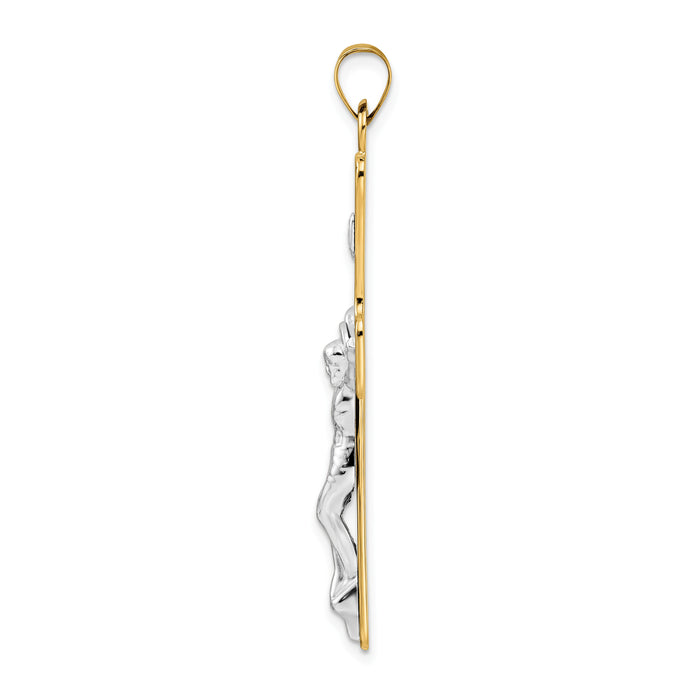 14k Two-tone Polished Solid INRI Crucifix Pendant-XR2060