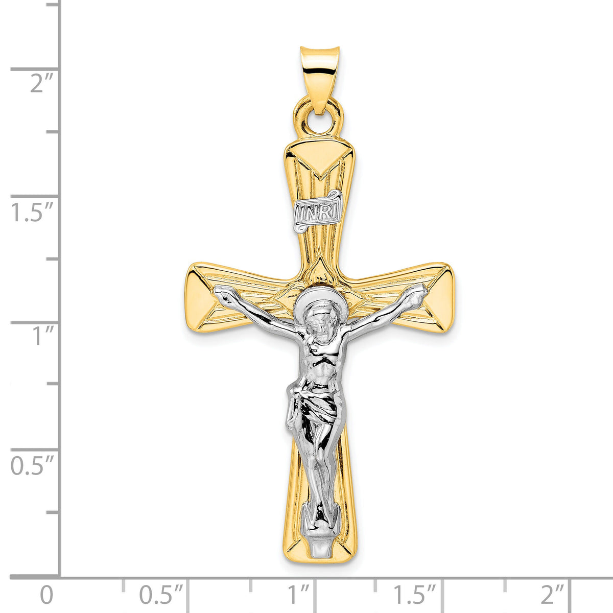 14k Two-tone Polished Solid INRI Crucifix Pendant-XR2060