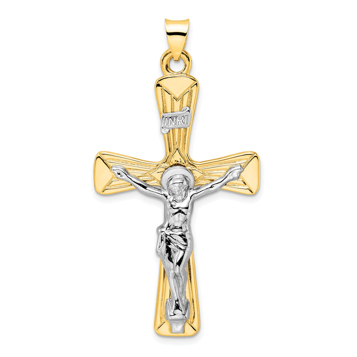 14k Two-tone Polished Solid INRI Crucifix Pendant-XR2060