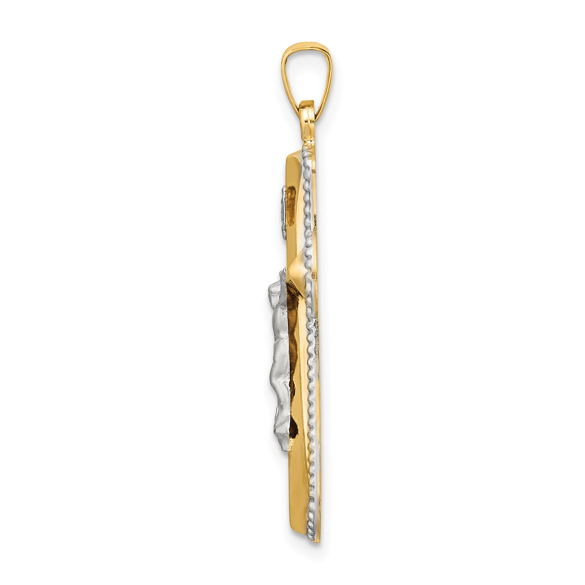 14k Two-tone and White Rhodium Hollow INRI Crucifix Pendant-XR2062
