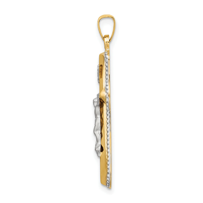 14k Two-tone and White Rhodium Hollow INRI Crucifix Pendant-XR2062