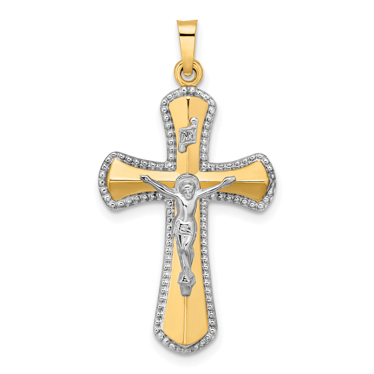 14k Two-tone and White Rhodium Hollow INRI Crucifix Pendant-XR2062