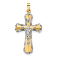 14k Two-tone and White Rhodium Hollow INRI Crucifix Pendant-XR2062