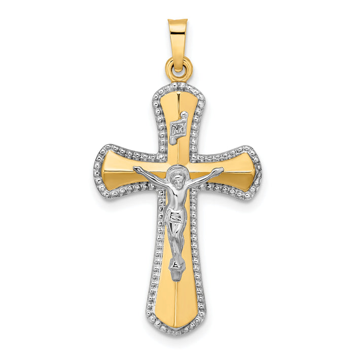 14k Two-tone and White Rhodium Hollow INRI Crucifix Pendant-XR2062