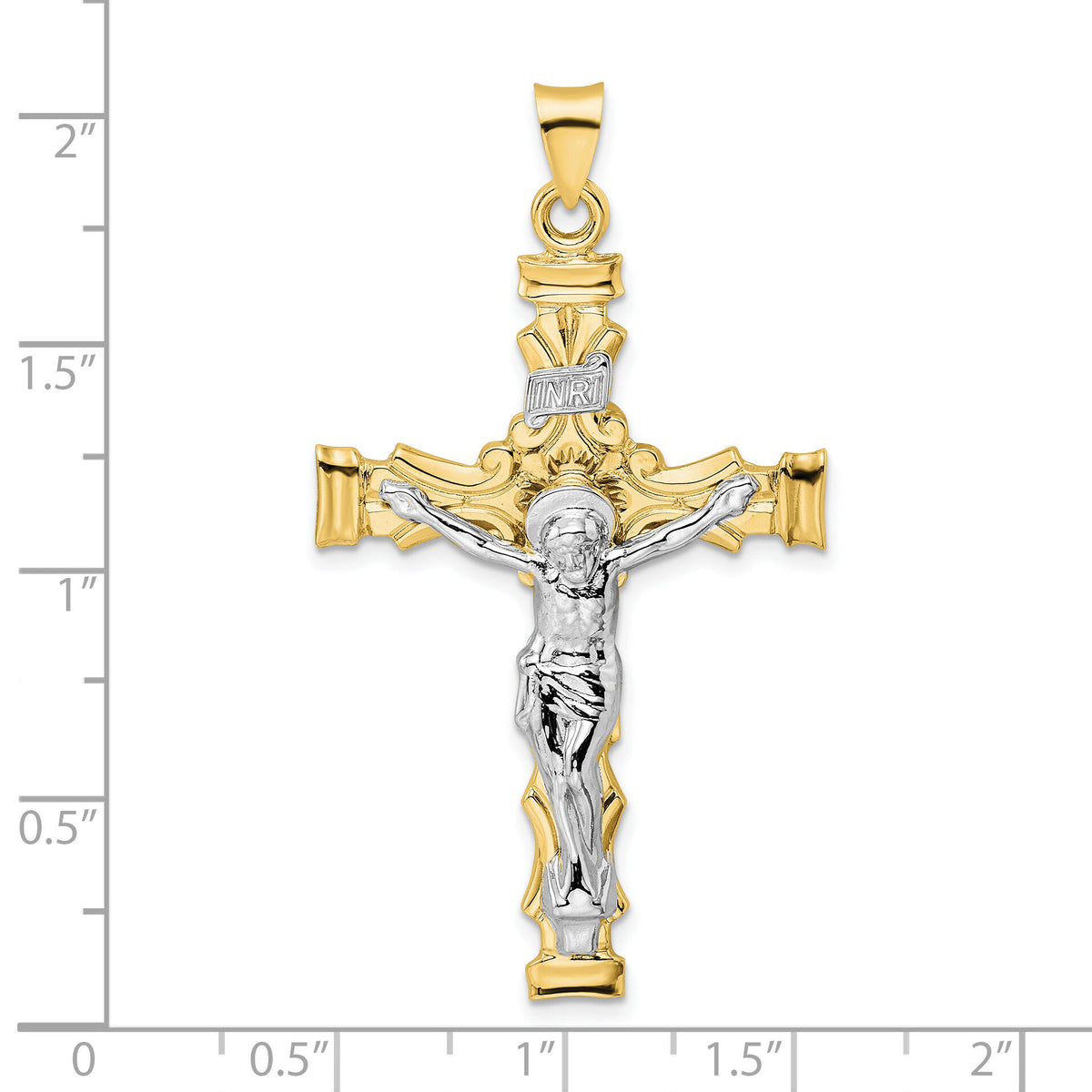 14k Two-tone Solid INRI Crucifix Pendant-XR2064