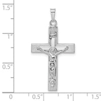 14k White Gold Polished Solid INRI Striped Crucifix Pendant-XR2066