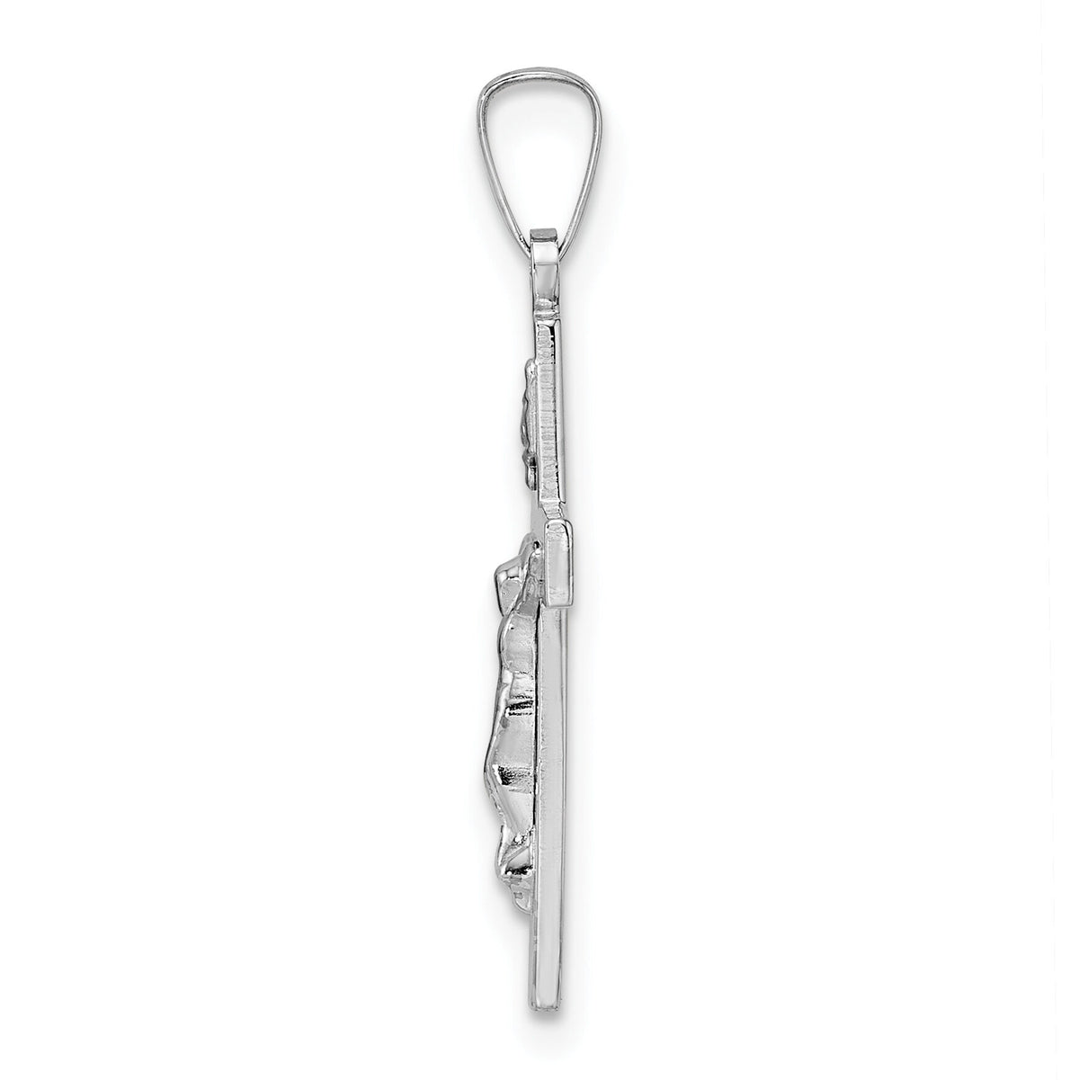 14k White Gold Polished Solid INRI Striped Crucifix Pendant-XR2067