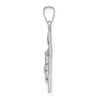 14k White Gold Polished Solid INRI Striped Crucifix Pendant-XR2067