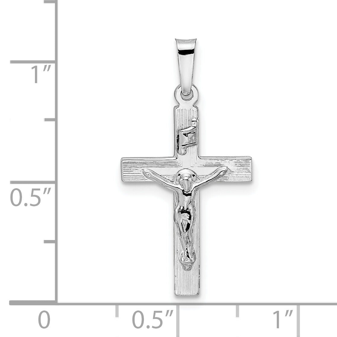 14k White Gold Polished Solid INRI Striped Crucifix Pendant-XR2067