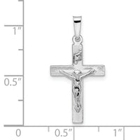 14k White Gold Polished Solid INRI Striped Crucifix Pendant-XR2067