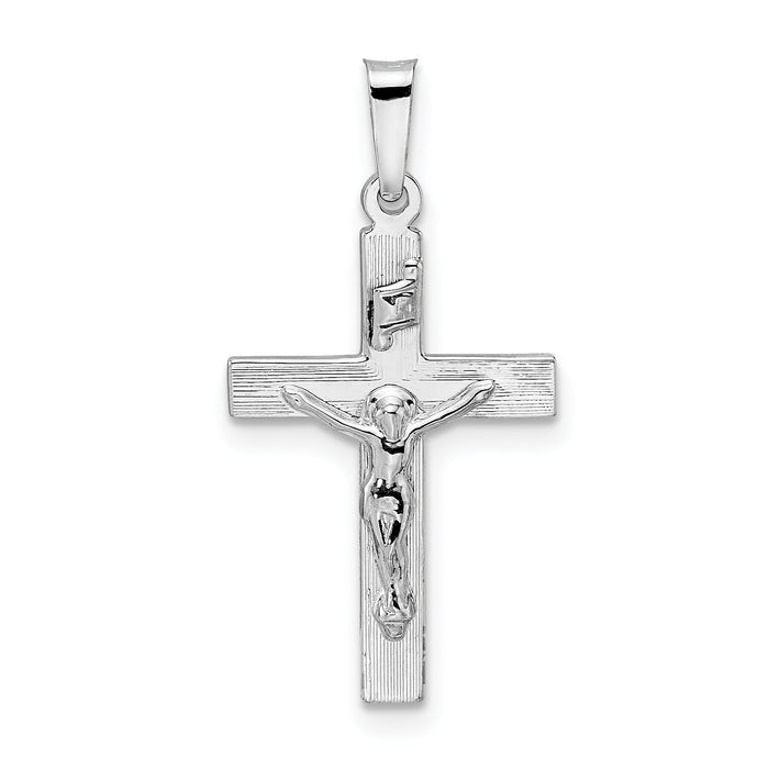 14k White Gold Polished Solid INRI Striped Crucifix Pendant-XR2067
