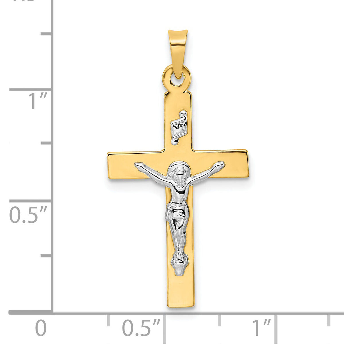 14k Two-tone Polished Solid INRI Crucifix Pendant-XR2068