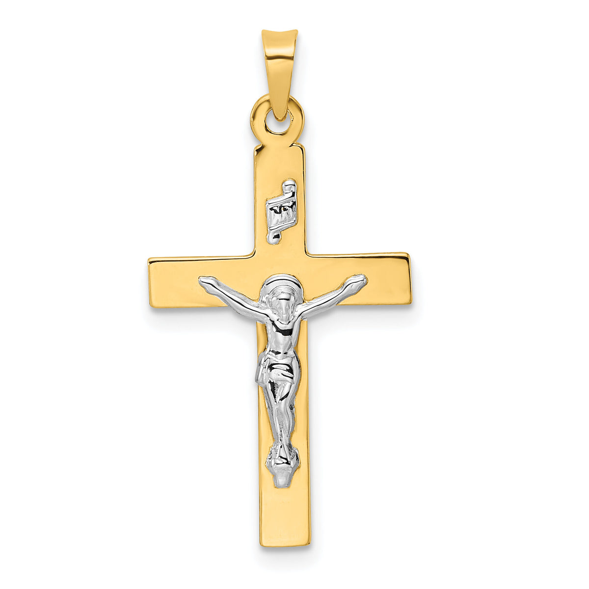 14k Two-tone Polished Solid INRI Crucifix Pendant-XR2068