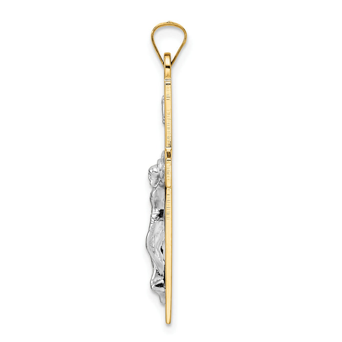 14k Two-tone Polished Solid INRI Crucifix Pendant-XR2069