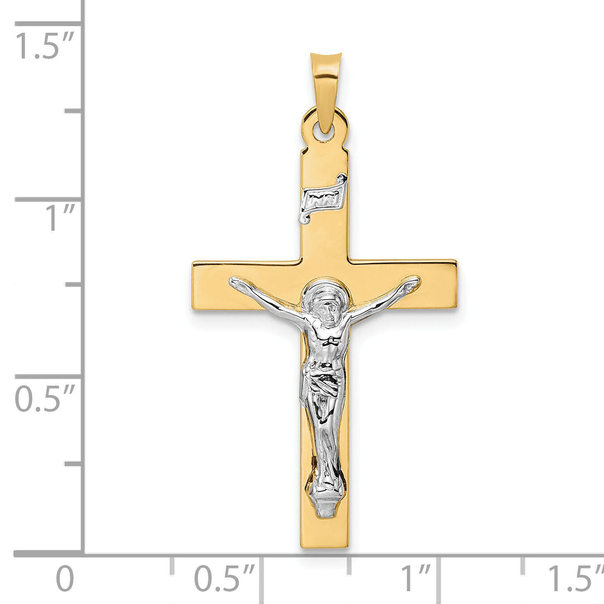 14k Two-tone Polished Solid INRI Crucifix Pendant-XR2069