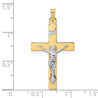 14k Two-tone Polished Solid INRI Crucifix Pendant-XR2069