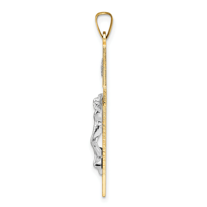 14k Two-tone Polished Solid INRI Crucifix Pendant-XR2070
