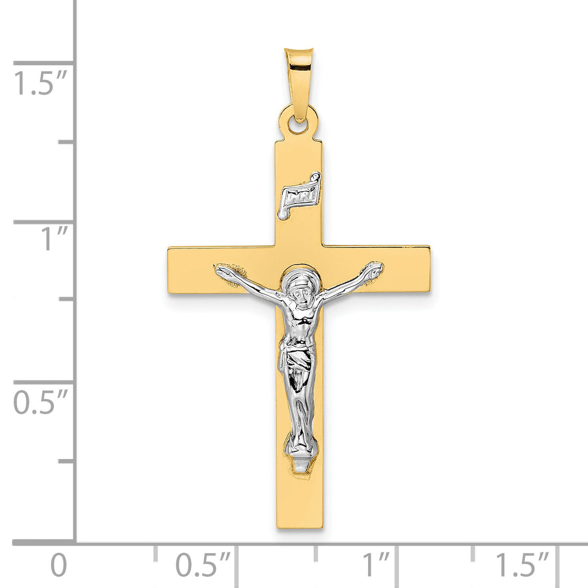 14k Two-tone Polished Solid INRI Crucifix Pendant-XR2070