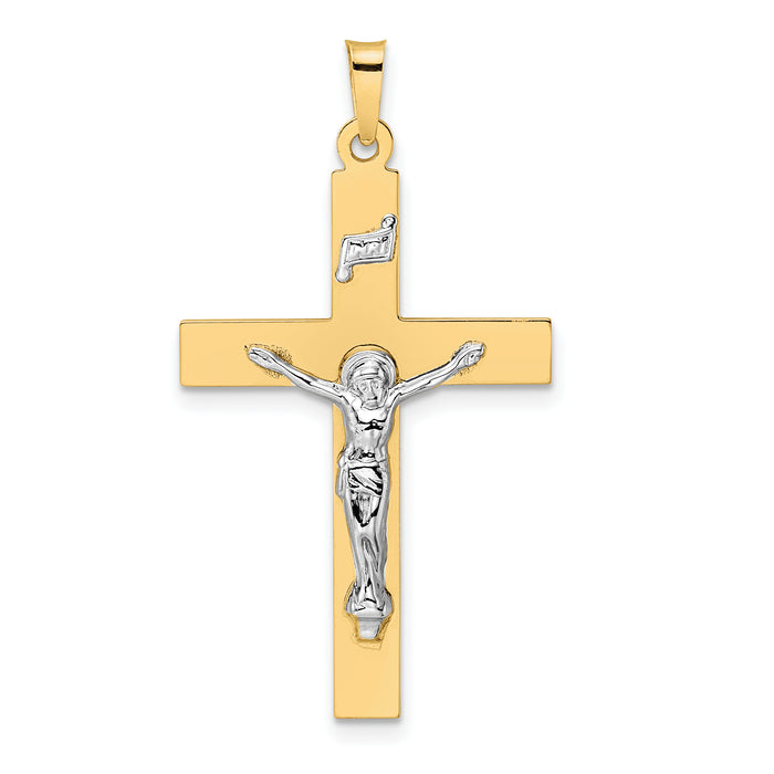 14k Two-tone Polished Solid INRI Crucifix Pendant-XR2070