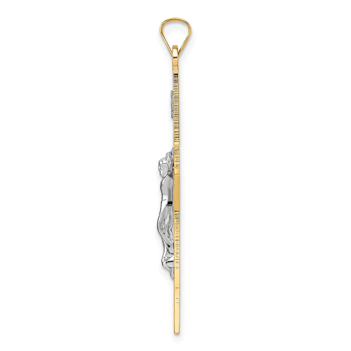 14k Two-tone Polished Solid INRI Crucifix Pendant-XR2071